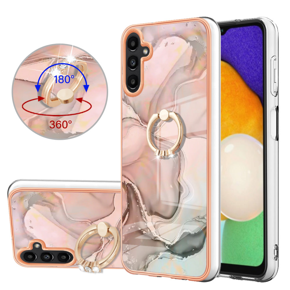 YB IMD Series-17 Style-E For Samsung Galaxy A55 5G Case 2.0mm TPU Marble Phone Cover with Ring Holder - Pink YB IMD Series-17 Style-E For Samsung Galaxy A55 5G Case 2.0mm TPU Marble Phone Cover with Ring Holder - Pink